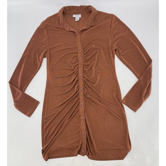 Just Polly Women’s Brown Stretch Slinky Knit Bodycon Dress Size XL Boho Hippie - Picture 3 of 10